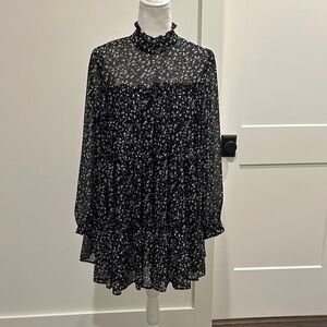 NWT Pinch black and white floral pattern long-sleeve mini dress Sz M